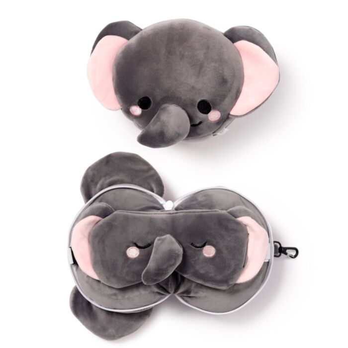 Almohada de Viaje con Antifaz Relaxeazzz Elefante Janu Adoramals