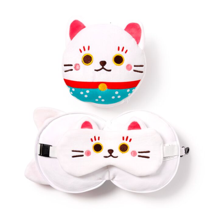 Almohada de Viaje con Antifaz Relaxeazzz Gato Maneki Neko