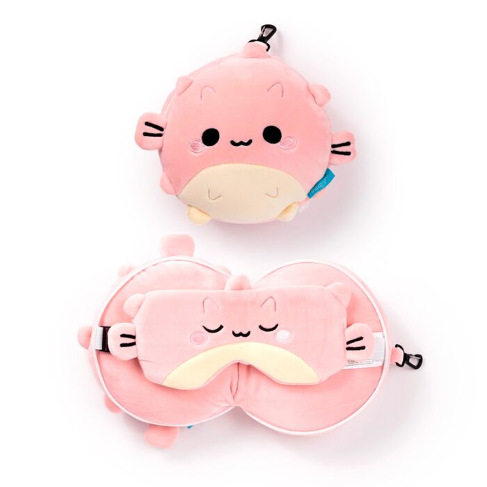 Almohada de Viaje con Antifaz Relaxeazzz Adoramals Puff el Pez Globo