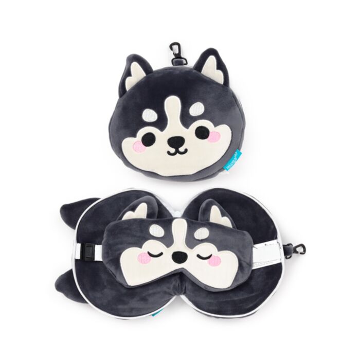Almohada de Viaje con Antifaz Relaxeazzz Luna el Husky Animal de Montaña
