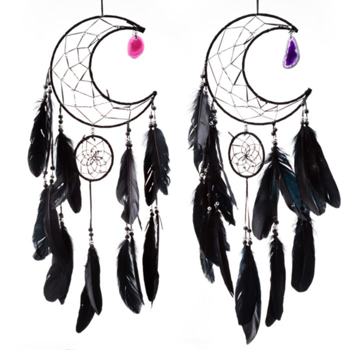Atrapasueños Luna Creciente Negra y Colgante de Ágata