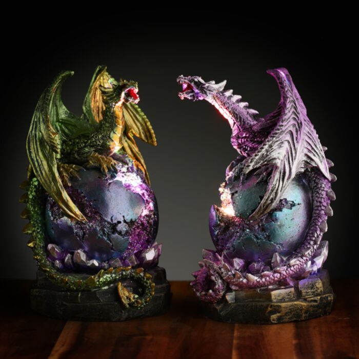 Figura de Dragón con Luz LED Leyenda Oscura Dragón sobre Huevo Geoda