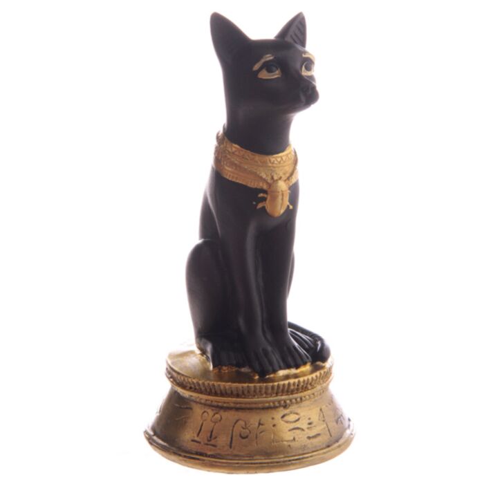 Figura Egipto Bast Egipcio Negro y Dorado Collar Escarabajo