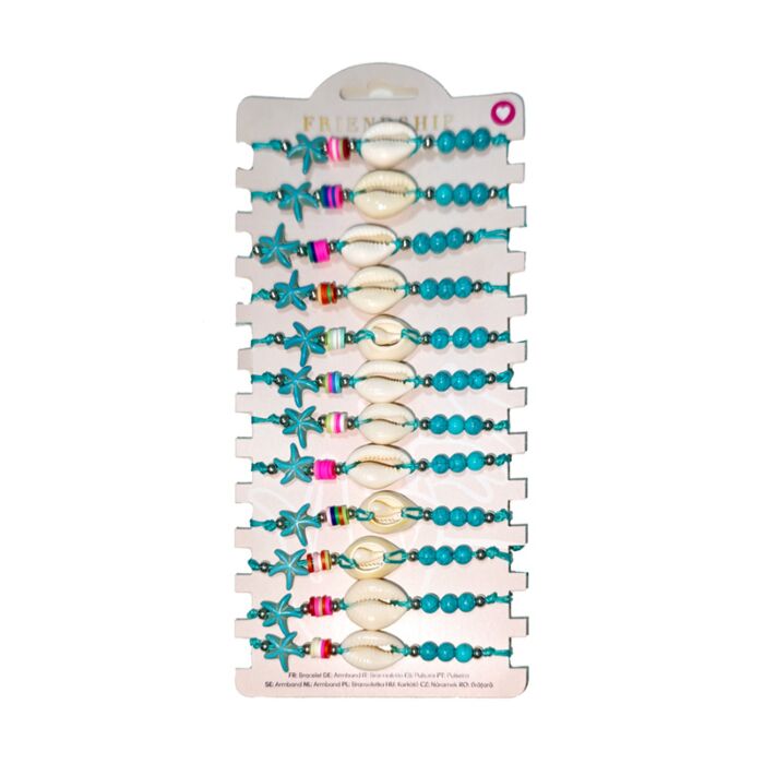 Pulsera Boho de cuentas azules con conchas y estrellas de mar