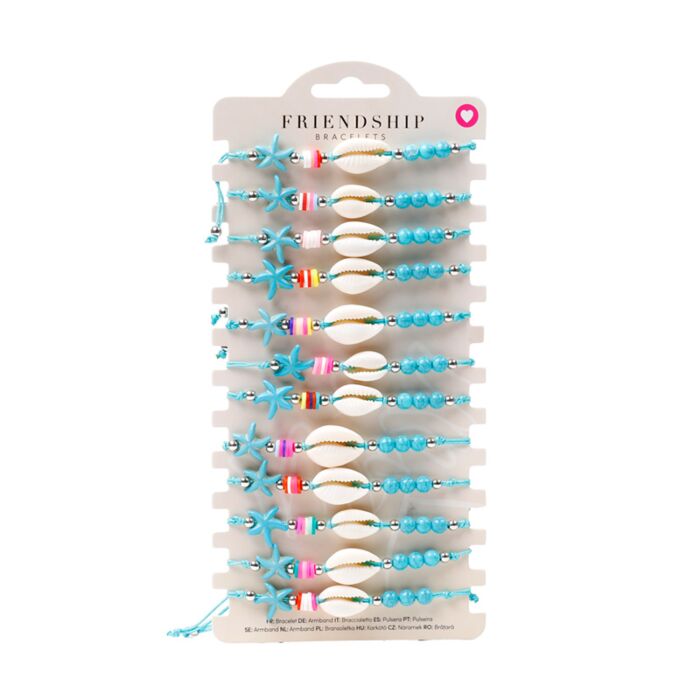 Pulsera Boho de cuentas azules con conchas y estrellas de mar