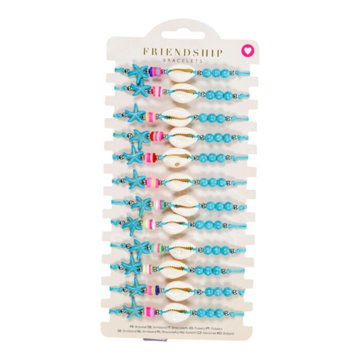 Pulsera Boho de cuentas azules con conchas y estrellas de mar