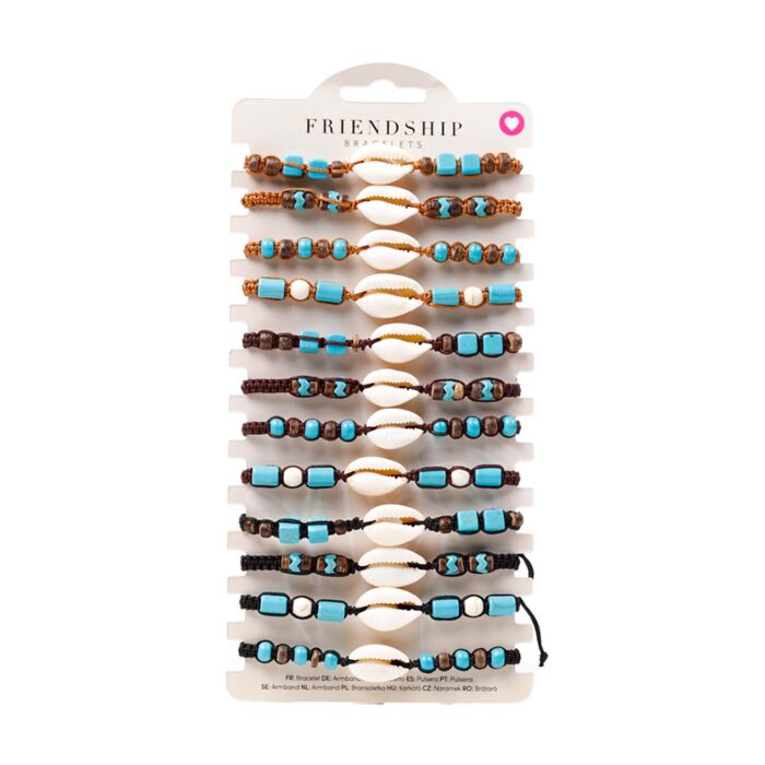 Pulsera Boho con cuentas marrones y conchas