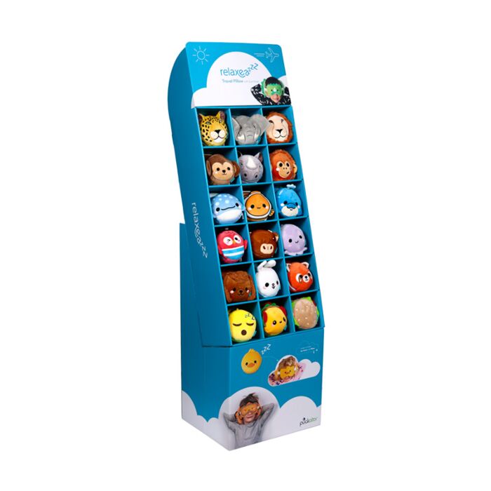 Expositor FSDU 18 Estantes para Almohadas de Viaje y Antifaz Relaxeazzz