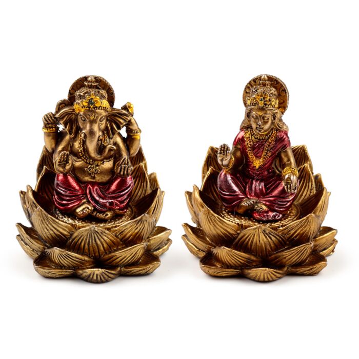 Set de Figuras Ganesh y Lakshmi Doradas Postura Lotus 