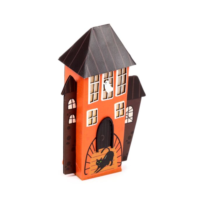 Casa Decorativa LED de Halloween Espeluznante con Gato Negro y Fantasma