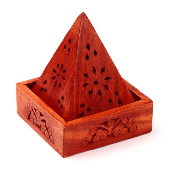 Quemador de Incienso para Conos de Madera de Mango Caja Pirámide y Flores