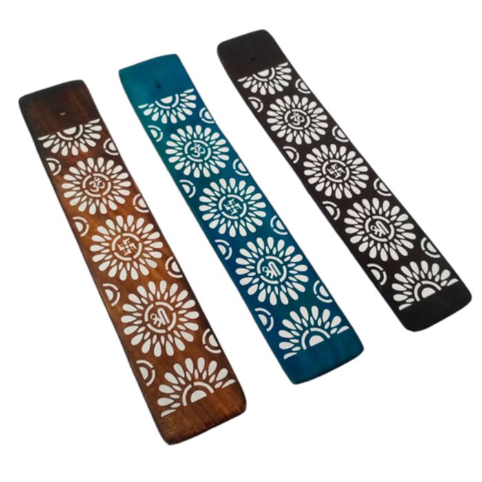 Quemador de Incienso de Madera de Mango Diseño Floral