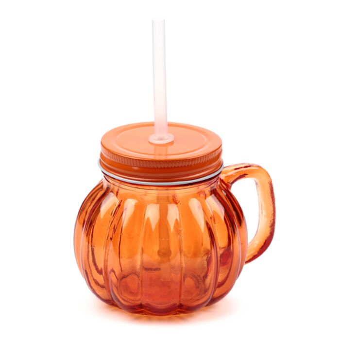 Jarra de Cristal con Tapa y Pajita Calabaza