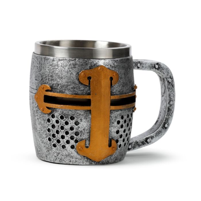Jarra Decorativa Caballero Medieval con Casco de Plata y Oro