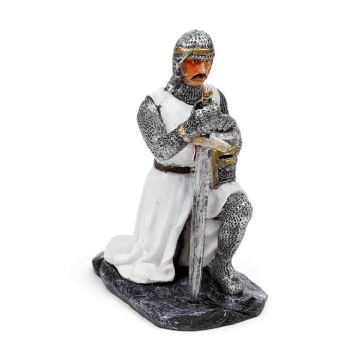 Figura Caballero Medieval arrodillado con espada y casco