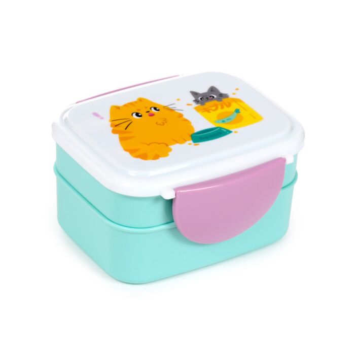 Fiambrera Táper Bento con Cierre en Clip y Cubiertos Gatos Beans & Co