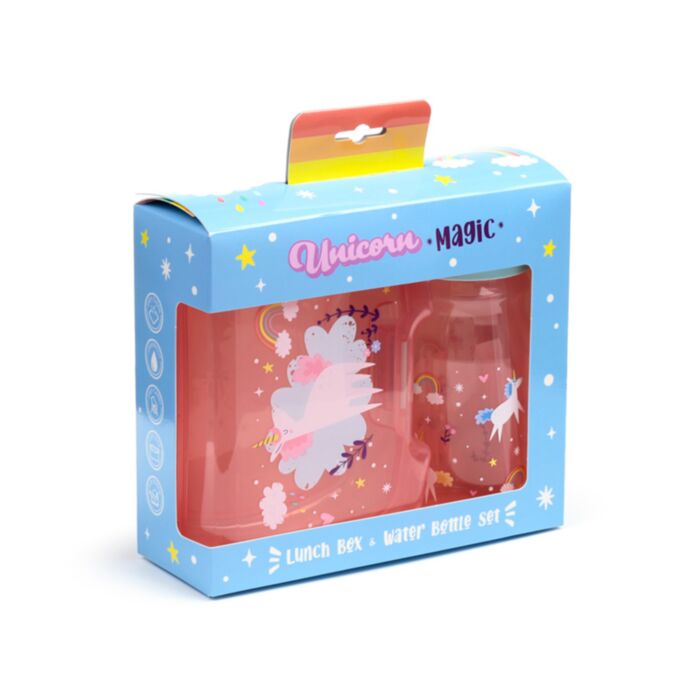 Set de Fiambreras Táper y Botella de Agua Unicornio Mágico