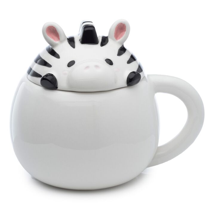 Taza de Cerámica con Tapa Cebra Animales Adorables Adoramals