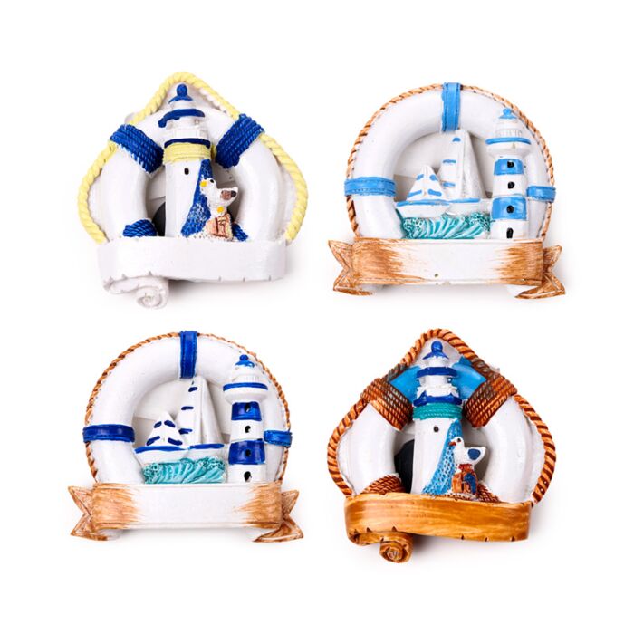 Imán de Souvenir Costa con Salvavidas, Barcos y Faros