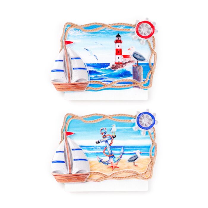 Imán de Souvenir de la Costa con marco de cuerda - Ancla y Faro