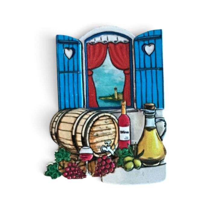 Imán de Souvenir de la Costa con Ventanas y Vino