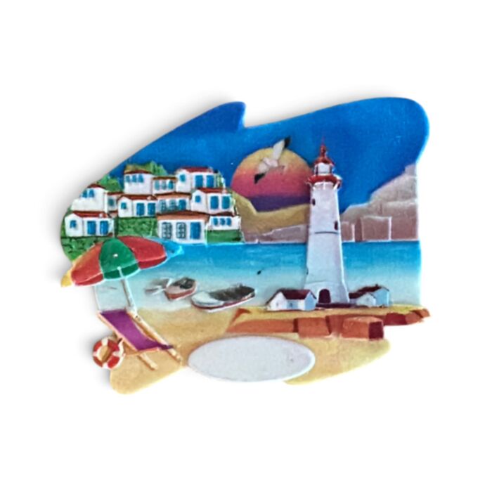 Imán de Souvenir de la Costa Faro y Playa con Tumbona 