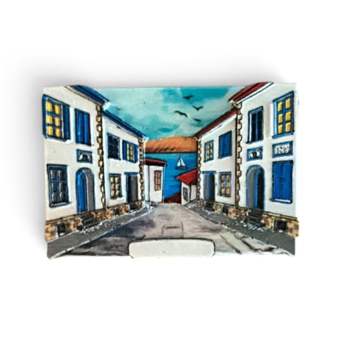 Imán de Souvenir de la Costa Calle con Casas Pintadas 