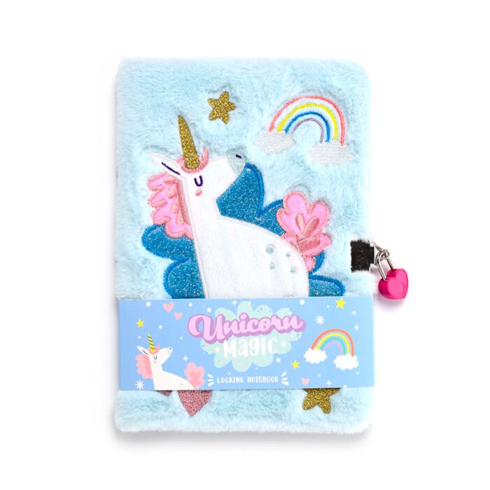 Libreta Peluda Unicornio Mágico con Cerradura, Candado y Llave