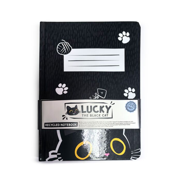Libreta A5 de Papel Reciclado a Rayas Lucky the Black Cat