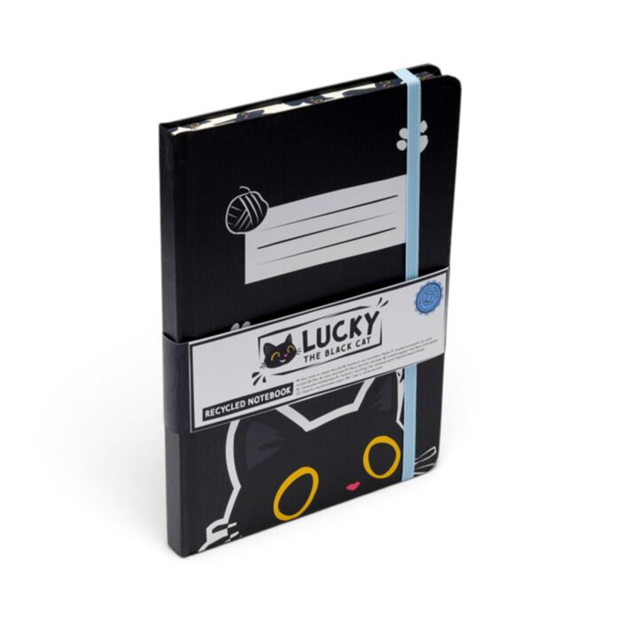 Libreta A5 de Papel Reciclado a Rayas Gato Negro Lucky the Black Cat