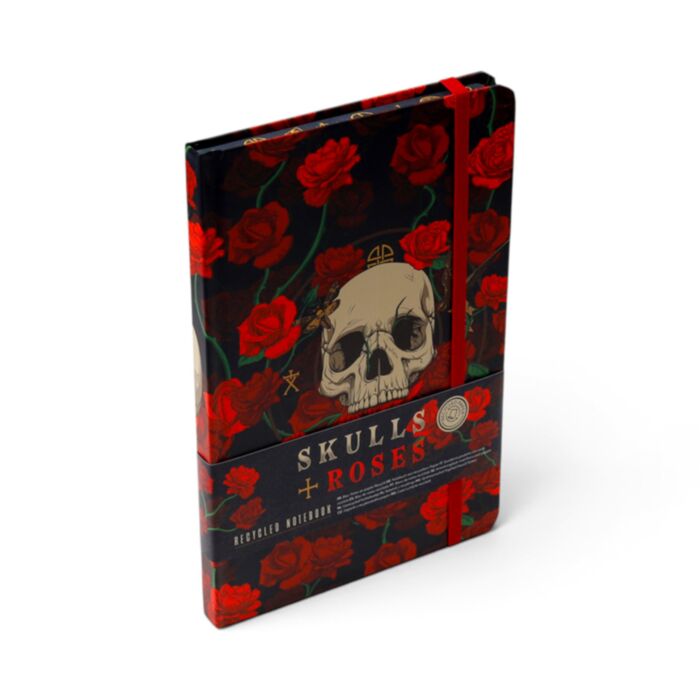 Libreta A5 de Papel Reciclado a Rayas Calaveras y Rosas