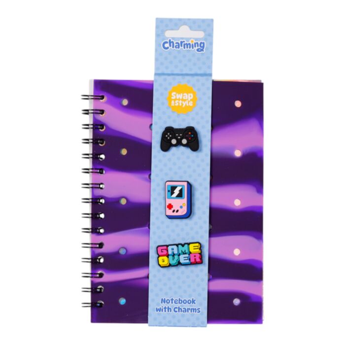 Libreta A5 de Papel Reciclado a Rayas con charms de Game Over 