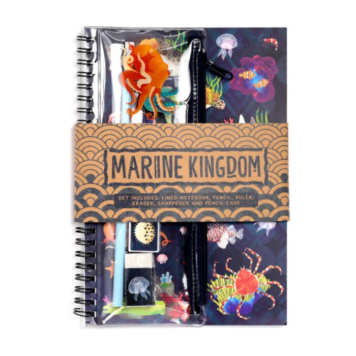 Libreta de Anillas con Estuche y 6 Artículos de Papelería Reino Marino