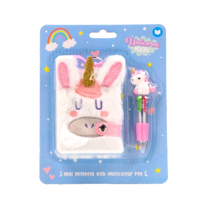 Mini Bloc de Notas de Peluche Unicornio Mágico con Bolígrafo Multicolor 4 Colores