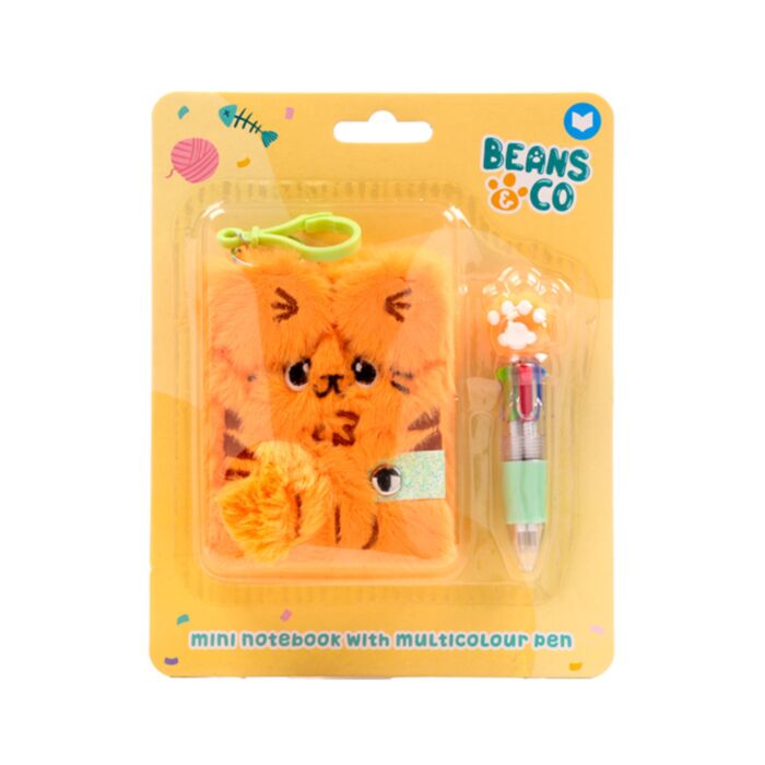 Mini Bloc de Notas de Peluche Gatos Beans & Co con Bolígrafo Multicolor 4 Colores