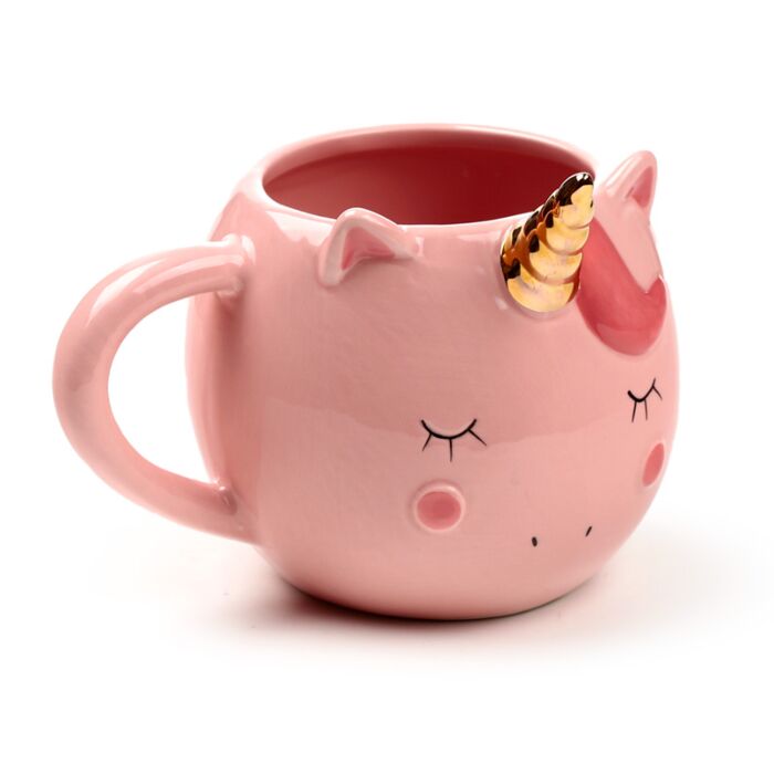 Taza Cerámica 3D con Forma Unicornio Arcoíris Rosa