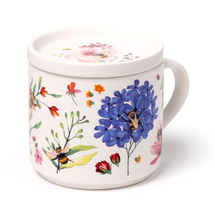 Taza de Porcelana y Posavasos Abejas y Néctar