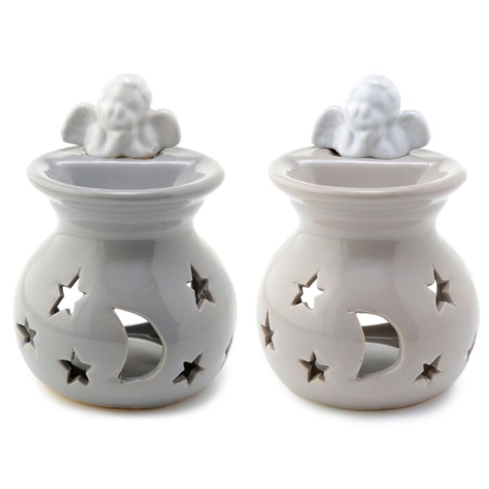 Quemador de Aceite de Cerámica Querubín con Estrellas y Luna