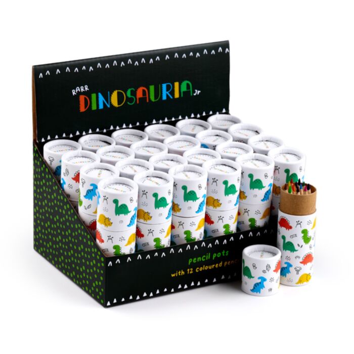 Tubo con 12 Lápices de Colores Dinosaurios Dinosauria Jr