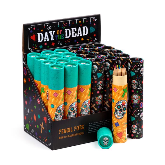 Tubo con 12 Lápices de Colores Día de los Muertos