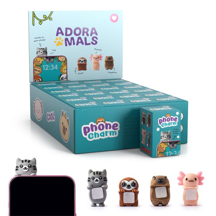 Charm 3D para Móvil Adoramals - Ajolote, Perezoso, Capibara y Gato