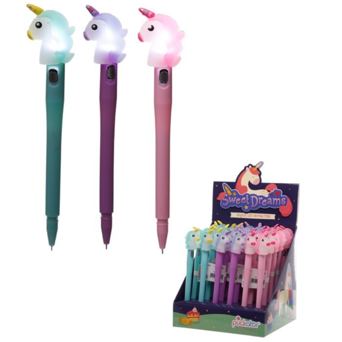 Bolígrafos con Forma y Luz LED Unicornio Arcoíris