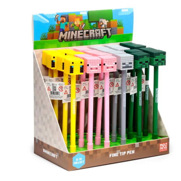 Bolígrafo de Punta Fina con Tope de Silicona Minecraft Cerdo/Abeja/Zombie/Esqueleto 