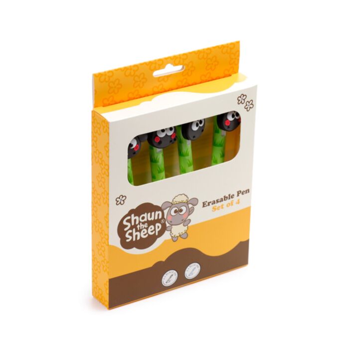 Set de 4 Bolígrafos Borrables con Tope de La Oveja Shaun