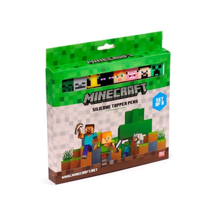 Set de 8 Bolígrafos de Punta Fina con Tope de Silicona Minecraft