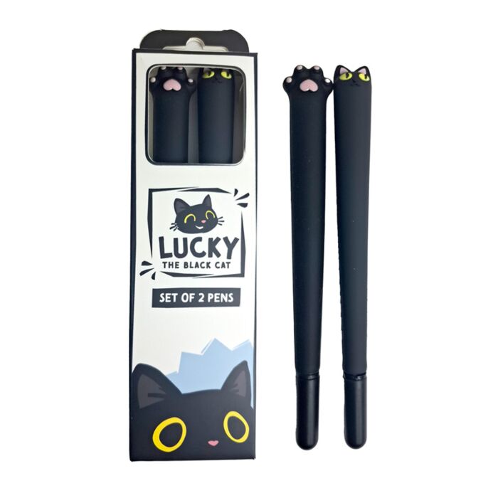 Set de 2 Bolígrafos de Punta Fina Gato Negro Lucky the Black Cat 