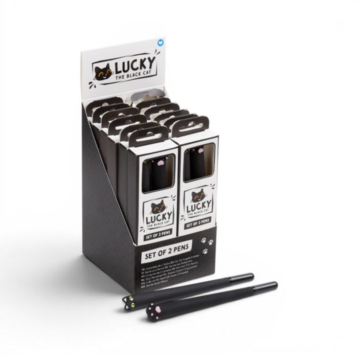 Set de 2 Bolígrafos de Punta Fina Gato Negro Lucky the Black Cat 