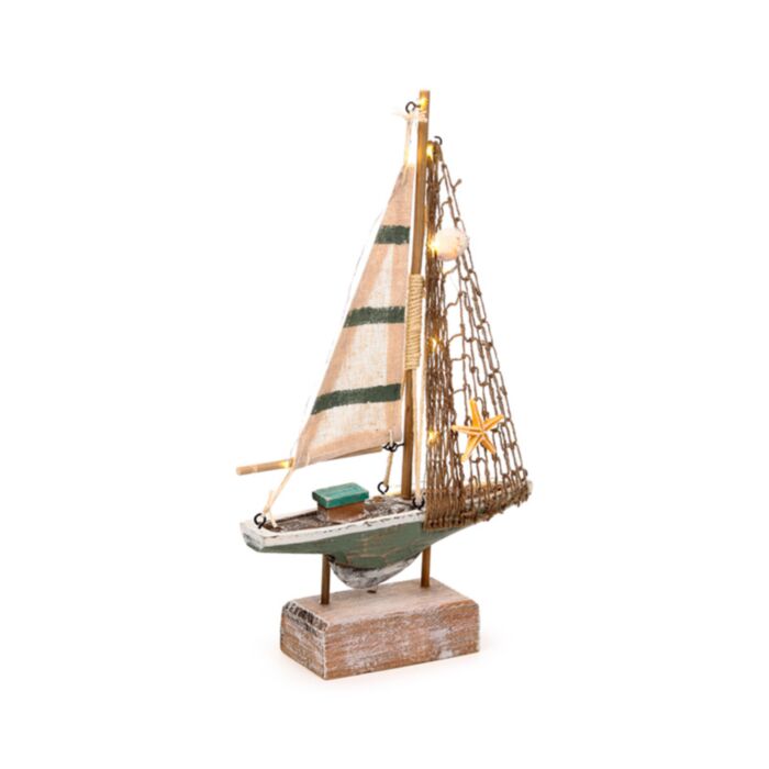 Barco de Vela con Conchas y Luz LED