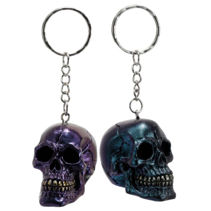 Llavero 3D con Forma Calaveras Azul y Moradas Metalizadas