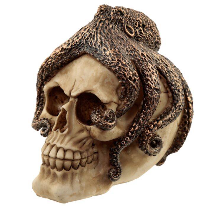Figura Calavera Calavera Decorativa con Pulpo de Bronce